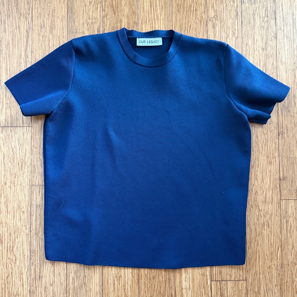 Our Legacy, Knitted T Shirt, Abyss Blue, Performance Poly, Boxy Cropped, Medium